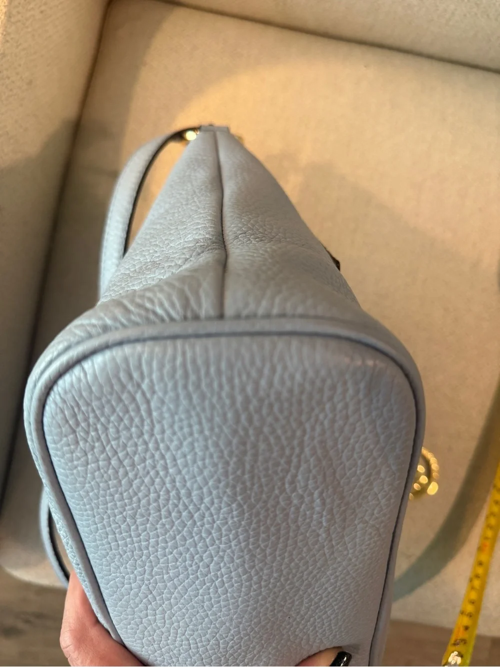 Michael Kors Pale Blue Pebbled Leather Shoulder Bag with Gold Tone Hardware